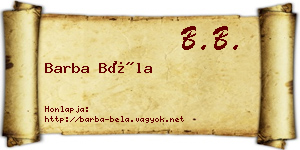 Barba Béla névjegykártya